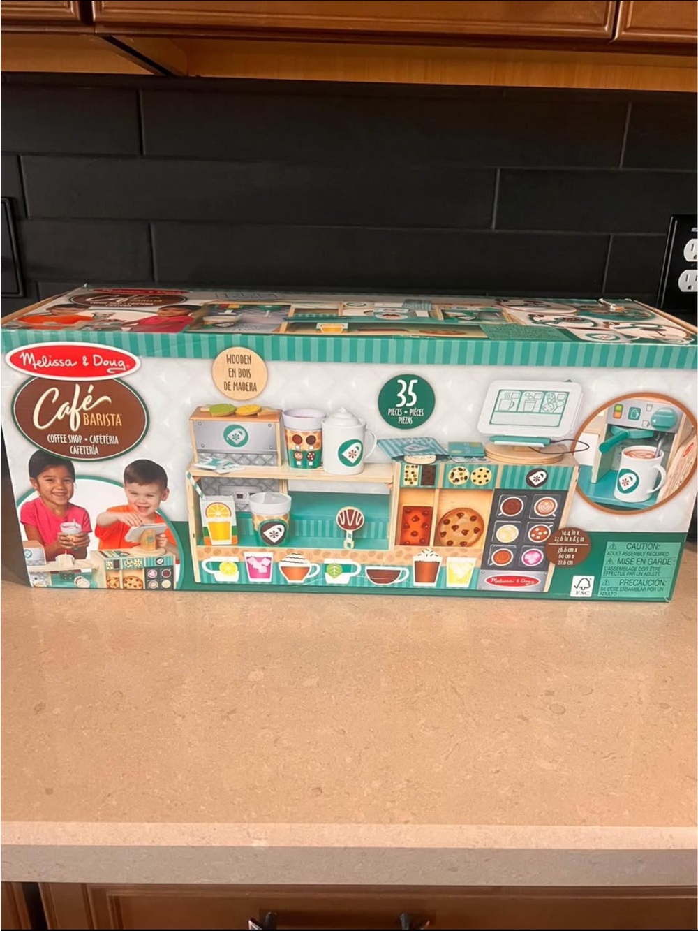Melissa & Doug Wooden Café Barista Coffee Shop 35-piece toy set $80 NIB